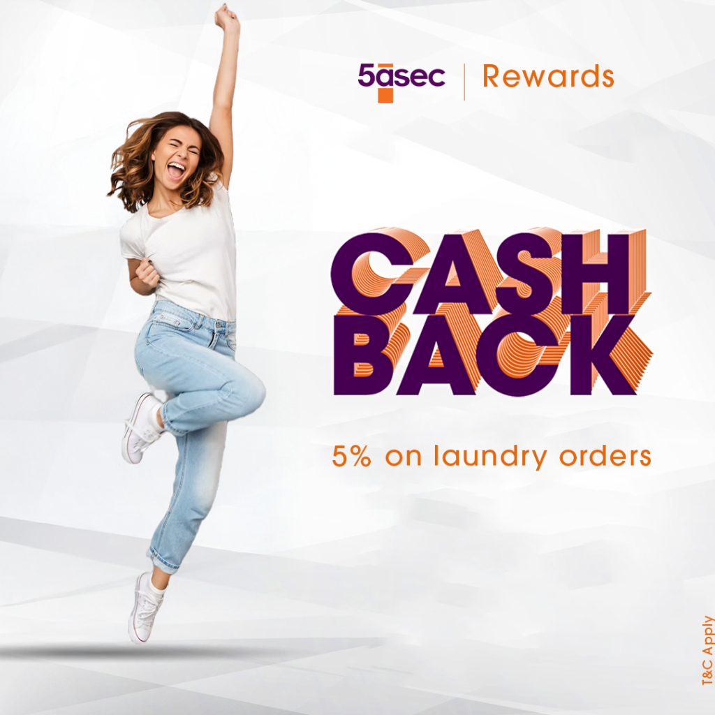 5% Cashback on laundry orders